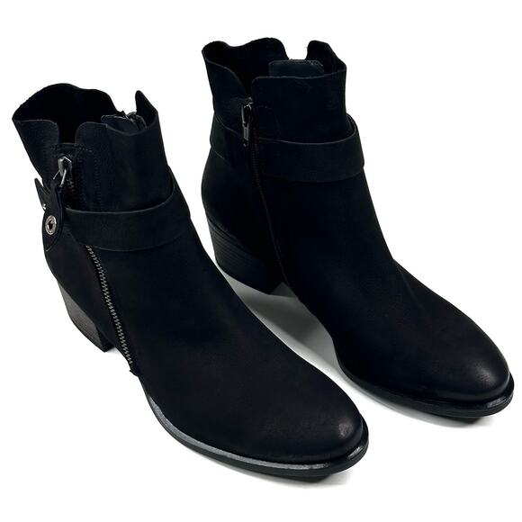 Paul Green Dallas Black Nubuck Bootie Distressed US8/UK5.5 Dual Zipper New $450 - Picture 1 of 14